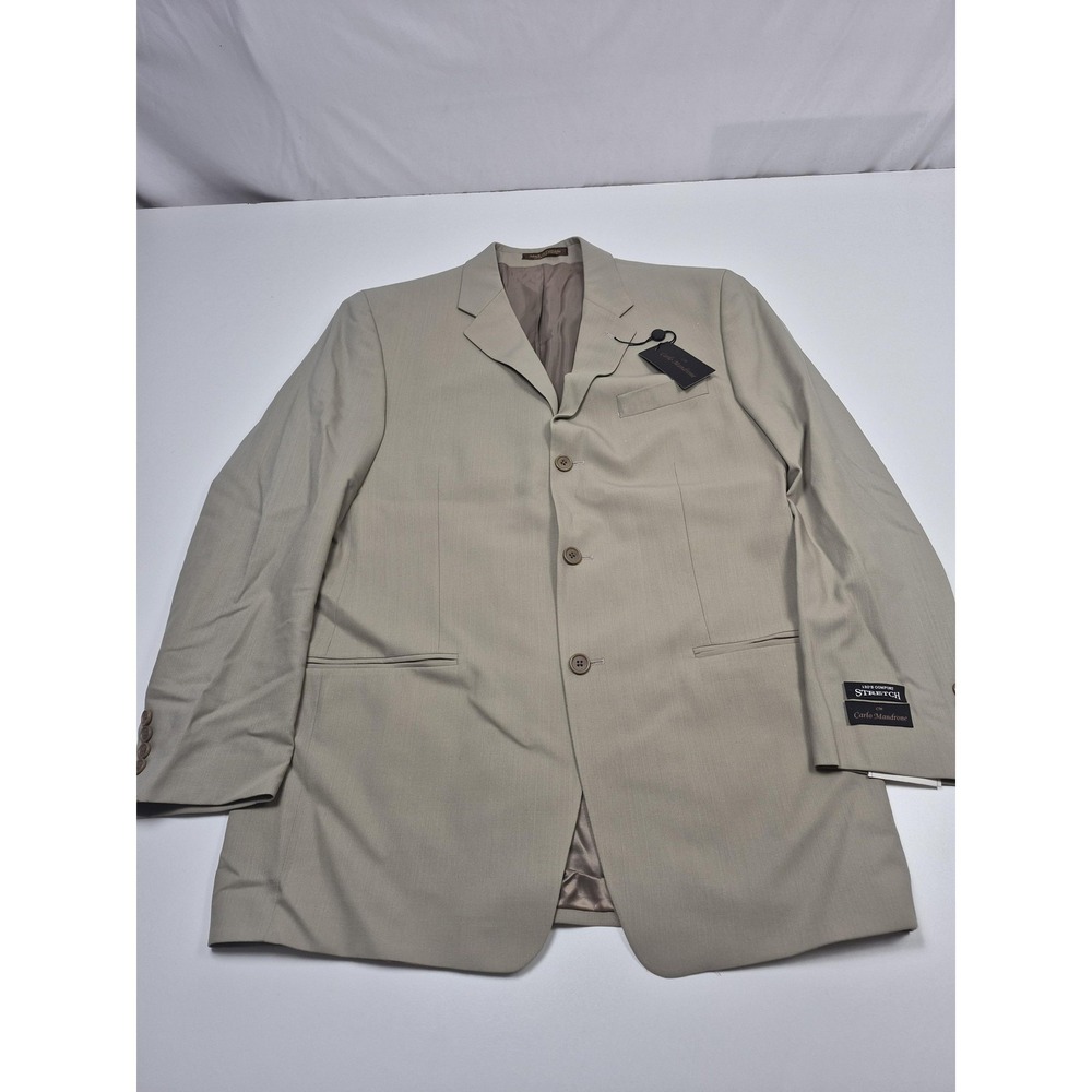 Carlo Mandrone Suit Jacket Mens 42 Long Beige 120s Wool Stretch NWT FLAW
